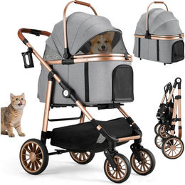 TLGREEN 4-in-1 Hundebuggy für mittlere Rassen aus wasserabweisendem Oxford-Gewebe mit 360 Grad Gummirädern und Schwingungsdämpfung in Schwarz und Grau – Bild 1 von 4