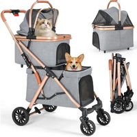 Produktbild von TLGREEN Doppel Hundebuggy für 2 Tiere bis 15kg mit 2 Etagen und 2 Körben, faltbarer Katzenbuggy aus Oxford-Gewebe in Grau