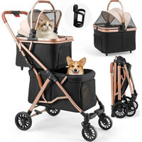 Produktbild von TLGREEN Doppel Hundebuggy für 2 Tiere bis 15kg mit 2 Etagen und 4 PU-Rädern in Schwarz