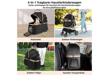 TLGREEN Hundebuggy 4-in-1 Hundewagen für mittlere Rassen Schwarz aus wasserabweisendem Oxford-Gewebe mit 360 Grad Gummirädern und Schwingungsdämpfung – Bild 1 von 4