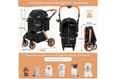TLGREEN Hundebuggy faltbarer Katzenwagen aus Aluminium in Schwarz für kleine Hunde und Katzen bis 25 kg – Bild 1 von 4
