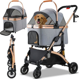 TLGREEN Hundebuggy klappbar aus Aluminium für kleine Hunde und Katzen in Grau – Bild 1 von 5