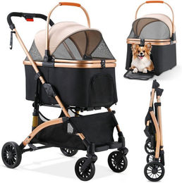 TLGREEN Hundebuggy klappbar aus Aluminium für kleine Hunde und Katzen in Schwarz – Bild 1 von 5