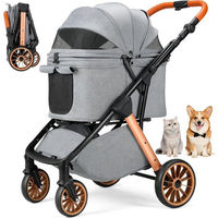 Produktbild von TLGREEN Hundebuggy und Katzenbuggy aus Aluminium in Grau, faltbarer Buggy für Hunde mittlerer Rassen bis 25 kg mit 360 Grad Rädern und Belüftung