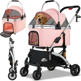 TLGREEN Hundebuggy und Katzenbuggy klappbar aus Aluminium in Rosa für kleine Hunde und Katzen – Bild 1 von 5