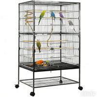 Produktbild von TLGREEN XXL Vogelvoliere aus Metall für Papageien und Wellensittiche mit Rollen und Spielzeug in Schwarz, 132 x 78 x 52 cm