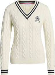 Tommy Hilfiger Equestrian Roseville Cable V-Neck Pullover Damen aus Baumwolle und Wolle – Bild 1 von 4