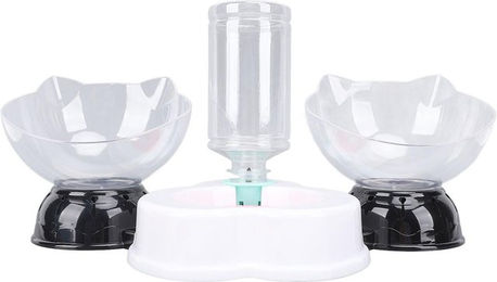 TOMTOP JMS 3-in-1 Katzenfutter- und Wassernapf-Set mit Nackenschutz aus Kunststoff in Weiß und Transparent – Bild 1 von 2