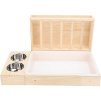 Produktbild von TOMTOP JMS Heuraufe und Futterautomat aus Holz mit 2 Edelstahlschüsseln und integrierter Katzentoilette für Kaninchen Größe L in Braun Natur