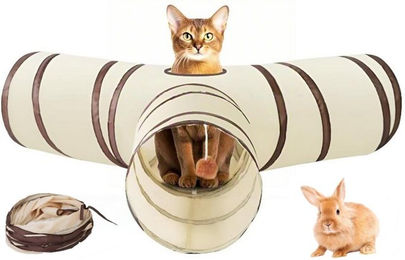 Toomoke Agility-Tunnel faltbares Intelligenzspielzeug für Katzen, kleine Hunde und Kaninchen in Braun und Beige – Bild 1 von 3
