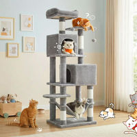 Produktbild von Topchances Kratzbaum groß 165cm für Katzen mit 2 Höhlen, Hängematte und 5 Kratzsäulen aus Sisal in Hellgrau