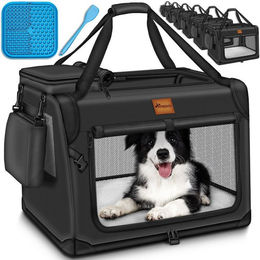 TRESKO Hundebox faltbar aus Oxford-Gewebe für Hunde und Katzen bis 15 kg inkl. Leckmatte und Spatel Schwarz – Bild 1 von 5