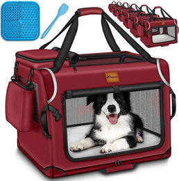 TRESKO Hundebox faltbare Transportbox aus Oxford-Gewebe für Hunde und Katzen bis 15 kg in Rot – Bild 1 von 5