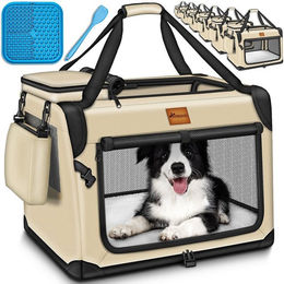 TRESKO Hundetransportbox faltbar aus Oxford-Gewebe beige inkl. Leckmatte und Spatel für Hunde und Katzen bis 15 kg – Bild 1 von 5