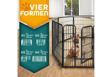 TRESKO Welpenlaufstall aus Metall für Hunde Mittel bis Groß 80 cm hoch mit Tür und Erdankern Schwarz – Bild 1 von 9