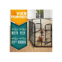 Produktbild von TRESKO Welpenlaufstall aus Metall für Hunde Mittel bis Groß 80 cm hoch mit Tür und Erdankern Schwarz
