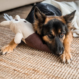 Produktbild von treusinn Hunde-Plüschspielzeug Rudy aus Fleece in Braun-Beige ca. 40 cm mit OEKO-Tex Standard 100