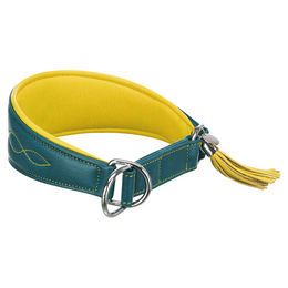 Produktbild von Trixie Active Comfort Windhundehalsband mit Zug-Stopp aus Leder in Blau Gelb Größe S - 1 Stk.