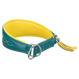 Produktbild von Trixie Active Comfort Windhundehalsband mit Zug-Stopp aus Leder in Türkis Gelb Größe S-M