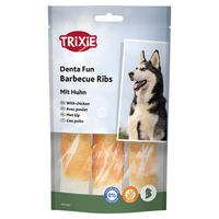Produktbild von Trixie Denta Fun Barbecue Ribs Kausnack für Hunde mit Huhn und Rind glutenfrei und ohne Zucker 270 g - 3 x 90 g