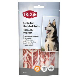 Trixie Denta Fun Marbled Rolls Hundesnack mit Rind und Weißfisch zur Zahnpflege glutenfrei 70 g - 6 x 70 g – Bild 1 von 2