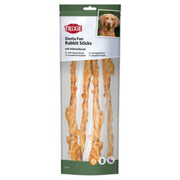 Produktbild von Trixie Denta Fun Rabbit Sticks Zahnpflege-Snack für Hunde mit Kaninchen und Hühnerbrust glutenfrei 100 g