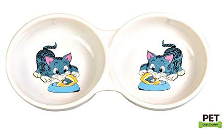 Produktbild von Trixie Doppelnapf für Vögel aus Keramik mit Wildvogel-Motiv weiß - 0,15 l