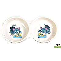 Produktbild von Trixie Doppelnapf für Vögel aus Keramik mit Wildvogel-Motiv weiß - 0,15 l