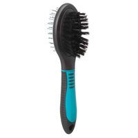 Produktbild von Trixie Doppelseitige Hundebürste für alle Felltypen mit Nylon- und Metallborsten in Schwarz Blau Türkis