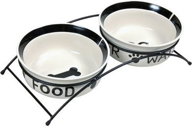 Trixie Eat on Feet Erhöhtes Napf-Set aus Keramik mit Ständer Weiß/Schwarz 2 x 600 ml - 2 x 0,6 l – Bild 1 von 2
