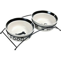 Produktbild von Trixie Eat on Feet Erhöhtes Napf-Set aus Keramik mit Ständer Weiß/Schwarz 2 x 600 ml - 2 x 0,6 l
