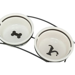 Trixie Eat on Feet Erhöhtes Napf-Set aus Keramik und Metall in Weiß/Schwarz mit 2 x 1,6 Liter - 2 x 1,6 l – Bild 1 von 6