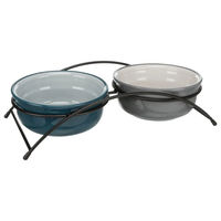 Produktbild von Trixie Eat on Feet Futternapf-Set für Hunde aus Keramik und Metall in Grau und Schwarz - 2 x 1,6 l