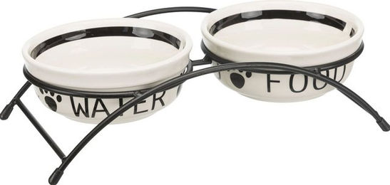 Trixie Eat-on-Feet Napf-Set aus Keramik mit Ständer Weiß Schwarz 2 x 2,6 l - 2 x 2,6 l – Bild 1 von 6