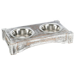 Produktbild von Trixie Erhöhter Napf aus Holz in Weiß Maße 30 x 5 x 16 cm - 2 x 0,2 l