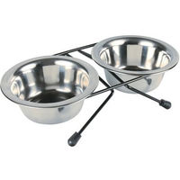 Produktbild von Trixie Erhöhter Napf Eat on Feet mit 2 Edelstahl Schalen in Schwarz und Silber für Hunde - 2 x 1,8 l