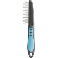 Produktbild von Trixie Fellentwirrer Kombi-Kamm zum Entwirren und Glätten für Hunde mit rotierenden Zinken und gummierter Griff schwarz-blau 22 cm