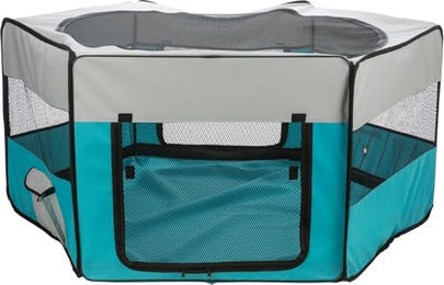 Trixie Freilauf Faltbox für Kaninchen und Hunde aus Polyester mit Netz und Boden in Türkis/Grau ø 150 x 65 cm – Bild 1 von 6