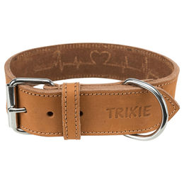 Trixie Heartbeat Lederhalsband für Hunde aus Fettleder in Braun Größe S-M – Bild 1 von 3