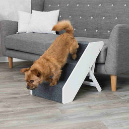 Trixie Höhenverstellbare Hundetreppe aus Holz in Weiß und Grau für alle Altersstufen – Bild 1 von 5