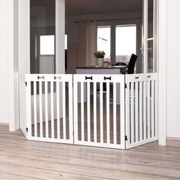 Trixie Hunde-Absperrgitter aus MDF 4-teilig weiß stufenlos verstellbar für Welpen und Hunde 60-160 x 75 cm – Bild 1 von 6