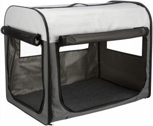 Trixie Hundebox Basic Transportbox für Hunde mit Fleece-Bodenplatte Grau Größe L – Bild 1 von 7