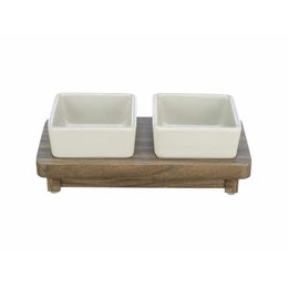 Produktbild von TRIXIE Hundenapf-Set City Style aus Keramik mit Holzsockel weiß 2 x 200 ml für kleine Hunde - 0,2 l