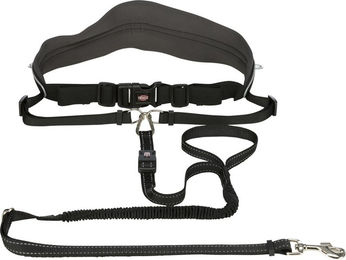 Trixie Joggingleine mit neoprengepolstertem Bauchgurt für Hunde in Schwarz/Grau – Bild 1 von 13