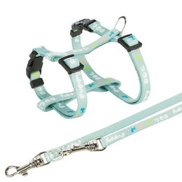Produktbild von Trixie Junior Hundegeschirr mit Führleine aus Nylon für Welpen in Grün Türkis Größe M-L