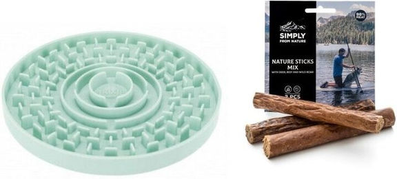 Produktbild von TRIXIE Junior Lick’n'Snack Schleckmatte aus TPR mit Simply From Nature Trockenfleisch-Snacks für Hunde 15 cm Grün
