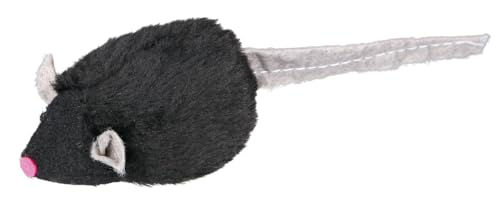 Trixie Katzen-Plüschspielzeug Maus mit Quietschefunktion aus Polyester in Schwarz und Grau - 12 x 6 cm – Bild 1 von 10