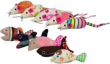 Trixie Katzen Plüschspielzeug Maus und Fisch aus Polyester in Bunt und Weiß – Bild 1 von 3