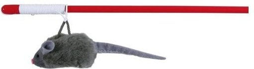 Trixie Katzen Spielangel aus Holz mit Squeaky-Maus in Rot und Grau 47 cm - 47 cm – Bild 1 von 2