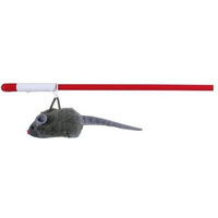 Produktbild von Trixie Katzen Spielangel aus Holz mit Squeaky-Maus in Rot und Grau 47 cm - 47 cm